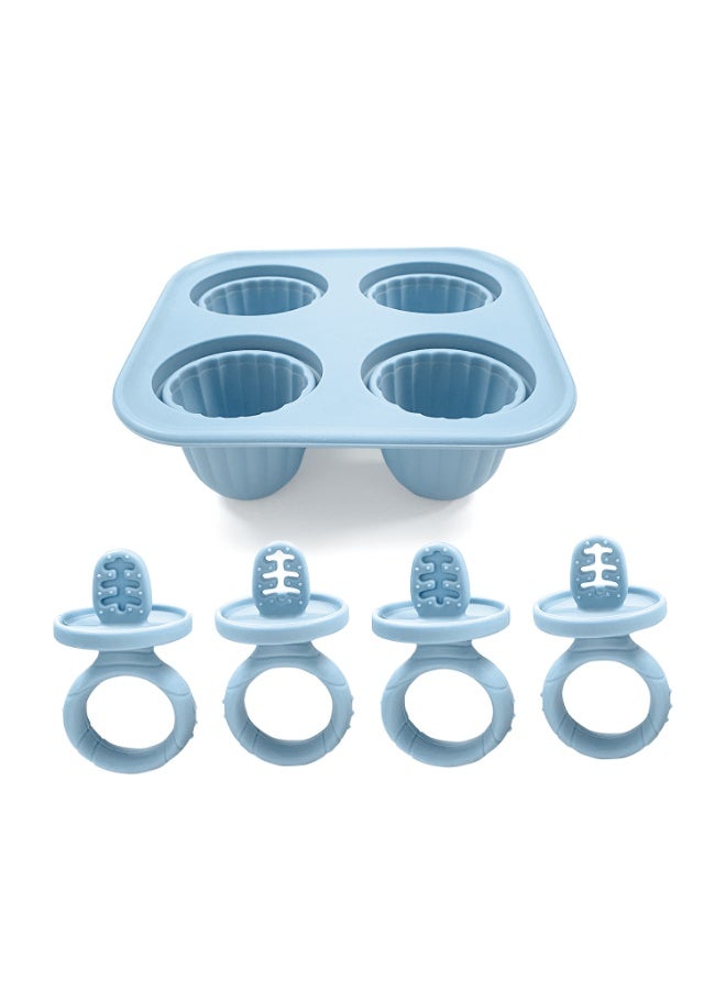 مجموعة قوالب المصاصات المصنوعة من السيليكون، قوالب الآيس كريم التي يمكنك صنعها بنفسك، صواني مكعبات الثلج لتخفيف ألم التسنين لدى الأطفال - سهلة الفك ومسكها من قبل الطفل، صانعة مصاصات من حليب الثدي المجمد للأطفال الرضع (4 أشهر فأكثر)، آمنة للاستخدام في غسالة الأطباق (أزرق وبيج) - Image 2